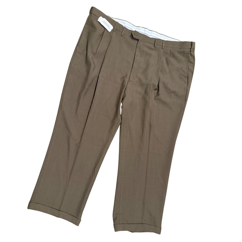 Haggar E-CLO Classic Pleated Dress Pants Khaki Brown 50x30 New NWT BIG & TALL